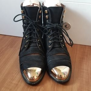 Jeffrey Campbell Black Gold Toe Combat Boots